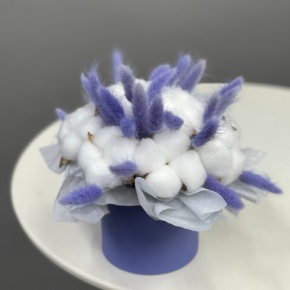 Композиция в шляпной коробке мини из хлопка и лагуруса в Сергиевом Посаде