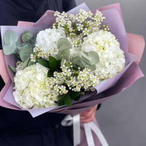 Букет "Суприм" из гортензий и хамелациума в Сергиевом Посаде