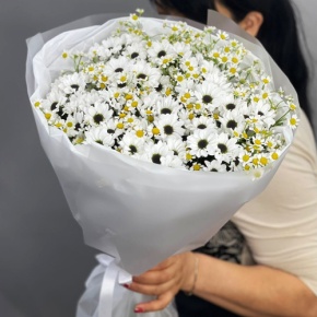 Букет "Понарошку" из хризантем сантини и ромашек в Сергиевом Посаде