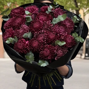 Букет из 21 винной хризантемы Бигоуди в Сергиевом Посаде